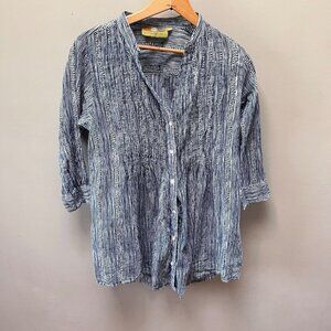 Rock Flower Paper Blue & White Striped button Down Shirt- Size S/M‎